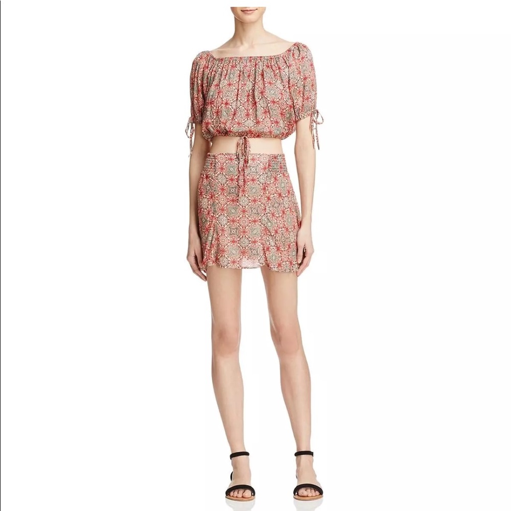 Free people two piece pattern crop top skirt red set size xs